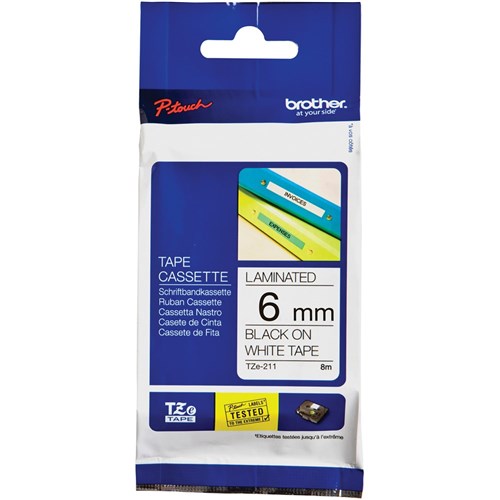 Brother TZE-211 P-Touch Tape 6mmx8m Black on White | Better Office