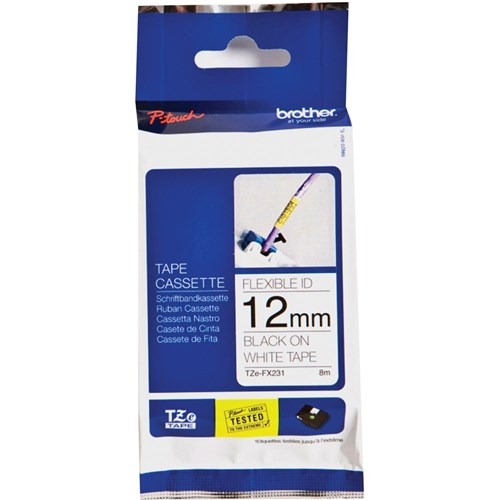 Brother TZE-FX231 P-Touch Tape 12mmx8m Black on White Flexible ID Labelling | Better Office
