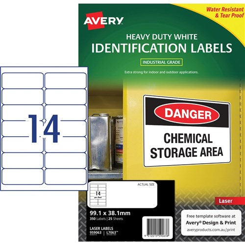 Avery Identification Laser Heavy Duty White L7063 99.1x38.1mm 14UP 350 Labels