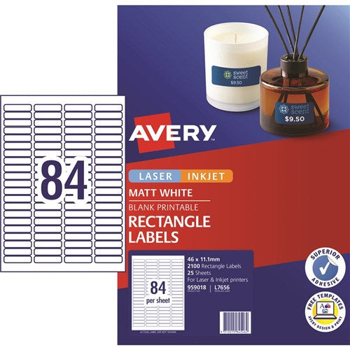 Avery Multi-Purpose Laser & Inkjet Labels White L7656 46x11.11mm 84UP 2100 Labels