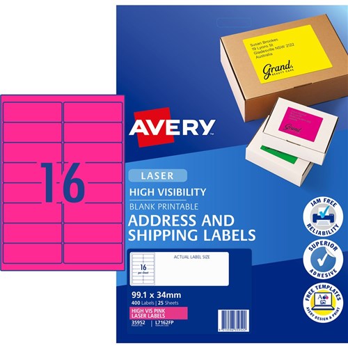 Avery High Visibility Shipping Laser Fluoro Pink L7162FP 99.1x34mm 16UP 400 Labels | Better Office