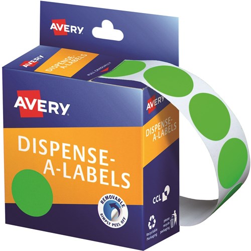 Avery Removable Dispenser Labels 24mm Round Fluoro Green Pack Of 350