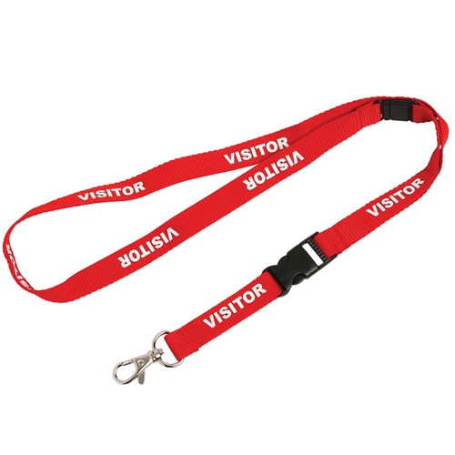 Rexel Pre-Printed ID Lanyards Visitor With Breakaway Safety Clip Red Pack Of 5 | Better Office