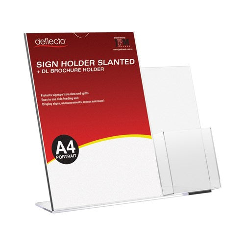 Deflecto Sign Holder Slanted A4 Sign Holder With Side Mount DL Brochure Holder Portrait | Better Office