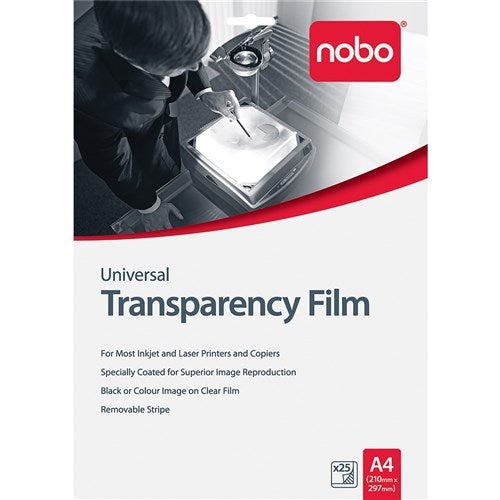 Nobo Universal Transparency Film A4 Inkjet and Laser Pack Of 25