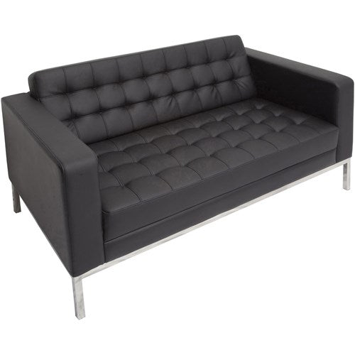 Rapidline Venus Double Sofa Stainless Steel Frame Button Finish Black PU Upholstery