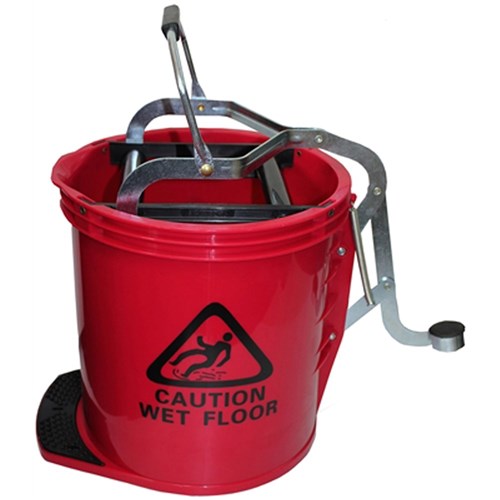 Cleanlink Heavy Duty Plastic Mop Bucket Metal Wringer 16 Litres Red