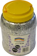 Glitter Rainbow Bulk 1kg Jar Silver