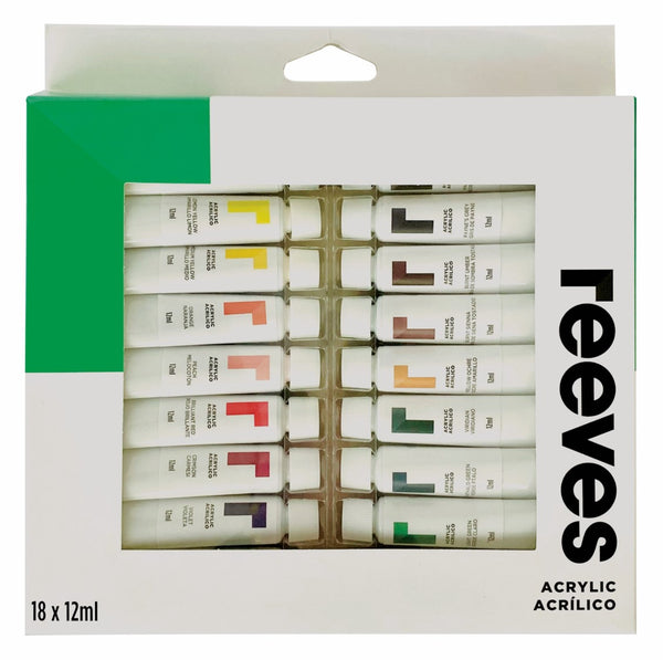 PAINT REEVES ACRYLIC COLOUR SET 12MLX18 TUBES