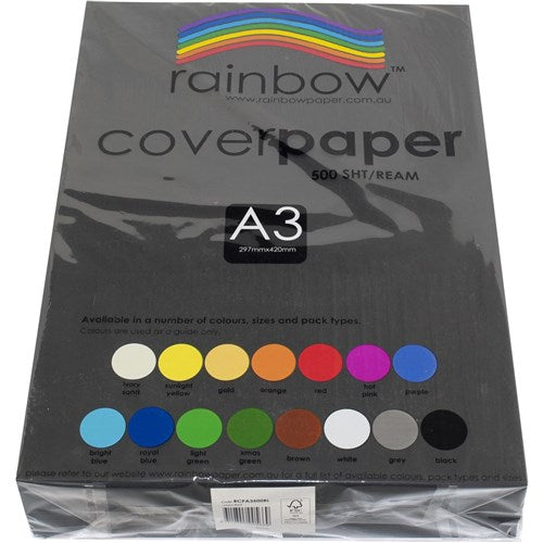 Rainbow Cover Paper A3 125gsm Black 500 Sheets