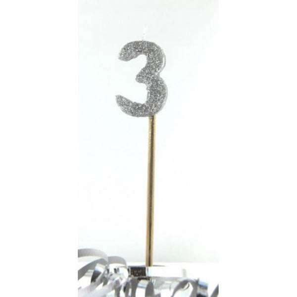 CANDLE ALPEN LONG STICK SILVER GLITTER NO.3