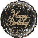 Balloon Alpen Foil 18 Inch Happy Birthday Sparkling Fizz Black And Gold