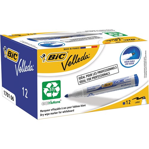 Bic Velleda 1701 Whiteboard Markers Eco Bullet 1.5mm Blue Pack of 12