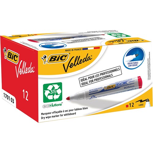 Bic Velleda 1701 Whiteboard Markers Eco Bullet 1.5mm Red Pack of 12