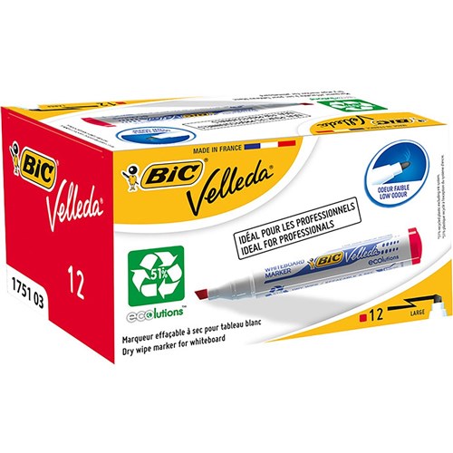 Bic Velleda 1751 Whiteboard Marker Eco Chisel 3.1-5.5mm Red Pack of 12