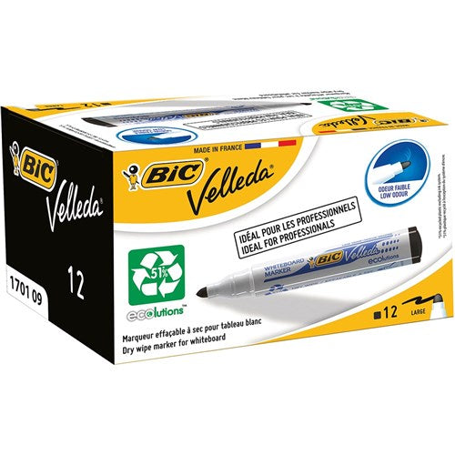 Bic Velleda 1701 Whiteboard Markers Eco Bullet 1.5mm Black Pack of 12