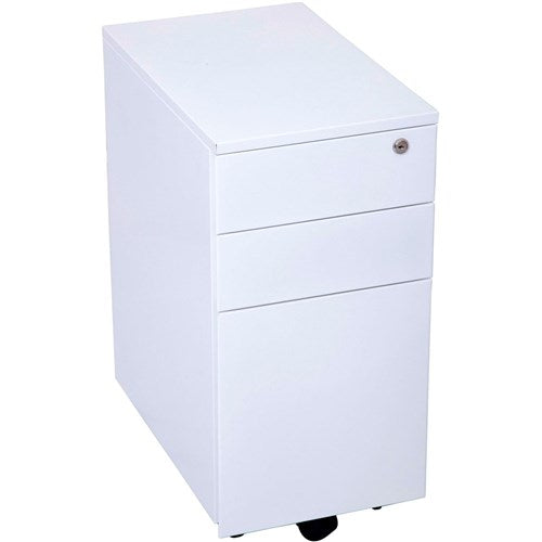 Rapidline Go Steel Slimline Mobile Pedestal 2 Drawer 1 File 300Wx475Dx610mmH White | Better Office