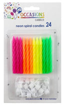 Candles Alpen B/Day Neon W/Holders 24'S