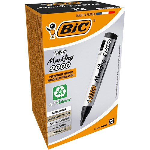 Bic 2000 Marking Permanent Markers Bullet 1.7mm Black Pack of 12