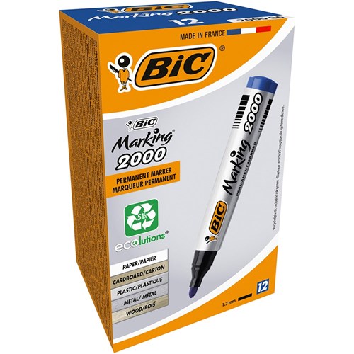 Bic 2000 Marking Permanent Markers Bullet 1.7mm Blue Pack of 12