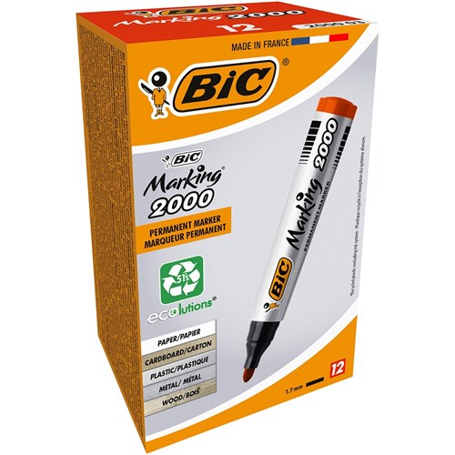 Bic 2000 Marking Permanent Markers Bullet 1.7mm Red Pack of 12