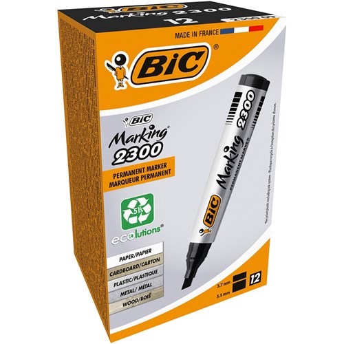 Bic 2300 Marking Permanent Markers Chisel 3.7-5.5mm Black Pack of 12