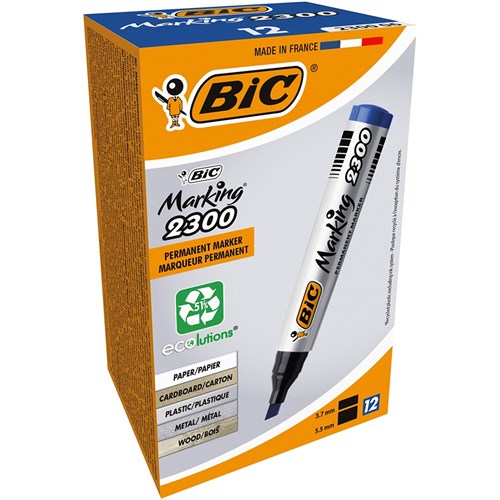 Bic 2300 Marking Permanent Markers Chisel 3.7-5.5mm Blue Pack of 12