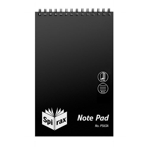 Spirax P563A Reporter Notebook Poly Cover 200mmx127mm Ruled 200 Page Top Open Black | Better Office