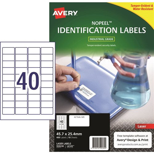 Avery NoPeel Laser Labels Identification White L6145 45.7x25.4mm 40UP 400 Labels