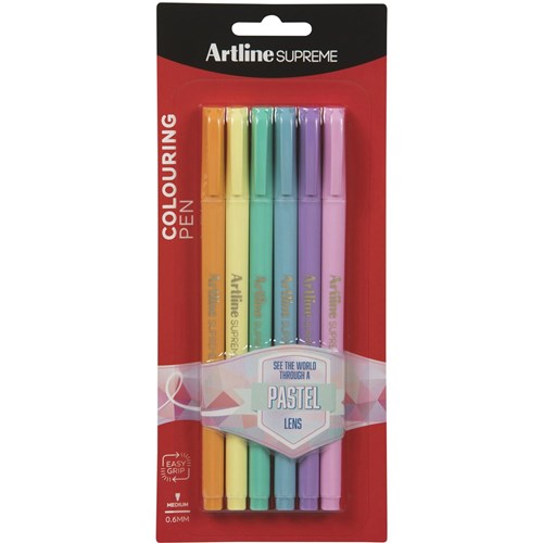 Artline Supreme Fineliner Pen 0.6mm Pastel Assorted Colours Pack Of 6