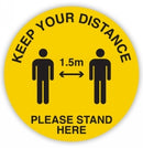 Sign Durus 350mm Social Distancing 1.5m Apart Flr Adhesive Circ Blk/Ylw