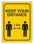 Sign Durus 225x300mm Social Distancing 1.5m Apart Wall Blk/Ylw