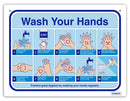 Sign Durus 300mmx225mm Wall How To Wash Hands Blue & White