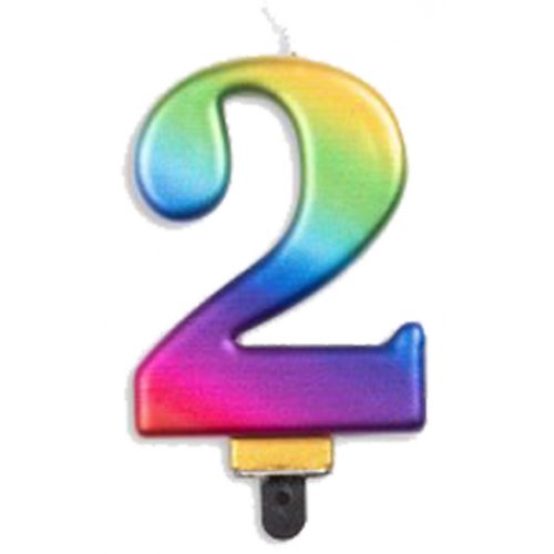 CANDLE ALPEN NUMERAL #2 METALLIC RAINBOW