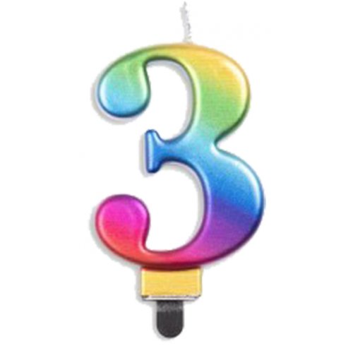 CANDLE ALPEN NUMERAL #3 METALLIC RAINBOW