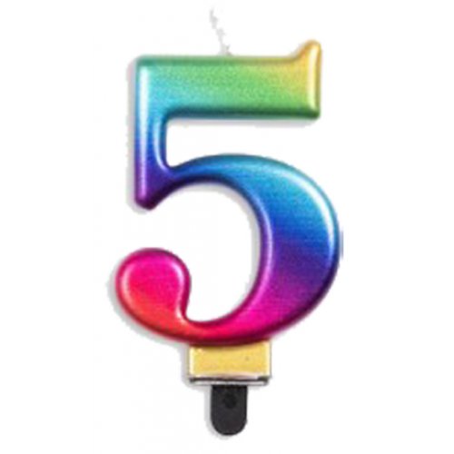 CANDLE ALPEN NUMERAL #5 METALLIC RAINBOW