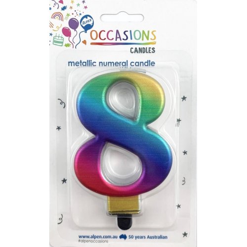 CANDLE ALPEN NUMERAL #8 METALLIC RAINBOW
