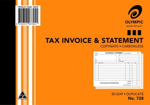 INV/STAT BOOK OLYMPIC 728 DUP C/LESS 8X5 50LF