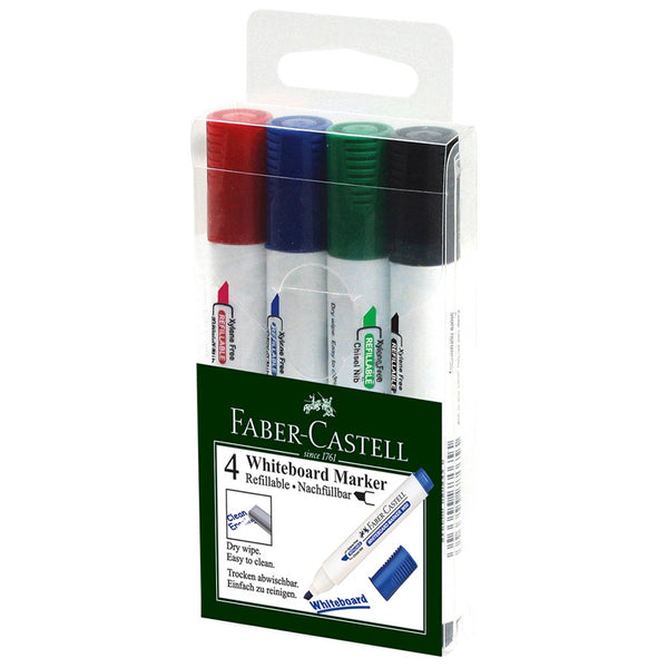 MARKER WHITEBOARD FABER-CASTELL W50 CHISEL TIP BLACK BLUE GREEN RED PK4