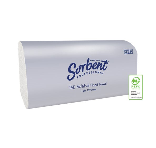 HAND TOWEL SORBENT PROFESSIONAL 1PLY 150S TAD MULTIFOLD WHITE