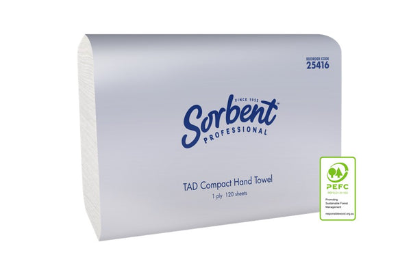 HAND TOWEL SORBENT PROFESSIONAL 1PLY 120S TAD COMPACT WHITE