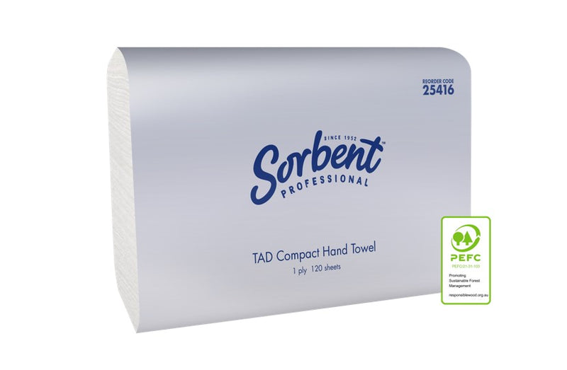 HAND TOWEL SORBENT PROFESSIONAL 1PLY 120S TAD COMPACT WHITE