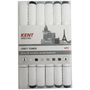 Marker Kent Spectra Graphic Brush & Chisel Nibs Grey Tones Set 6
