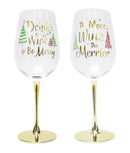 Glasses Xmas Wine Gold Stem Asst (BX16)