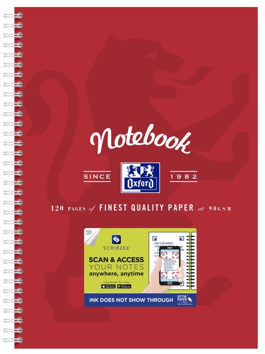 NOTEBOOK OXFORD A4 SCRIBZEEÂ® COMPATIBLE RED  120PG