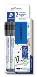 Marker Staedtler Lumocolor Whiteboard Compact Bullet/P Plus Eraser Blk Pk2