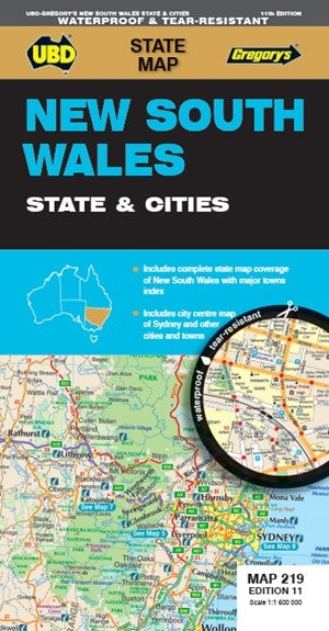 MAP UBD/GRE 690 X 920 NEW SOUTH WALES STATE & CITIES 219 11TH ED WATERPROOF