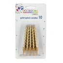 CANDLES ALPEN B/DAY SPIRAL GOLD 10 W/HOLDERS