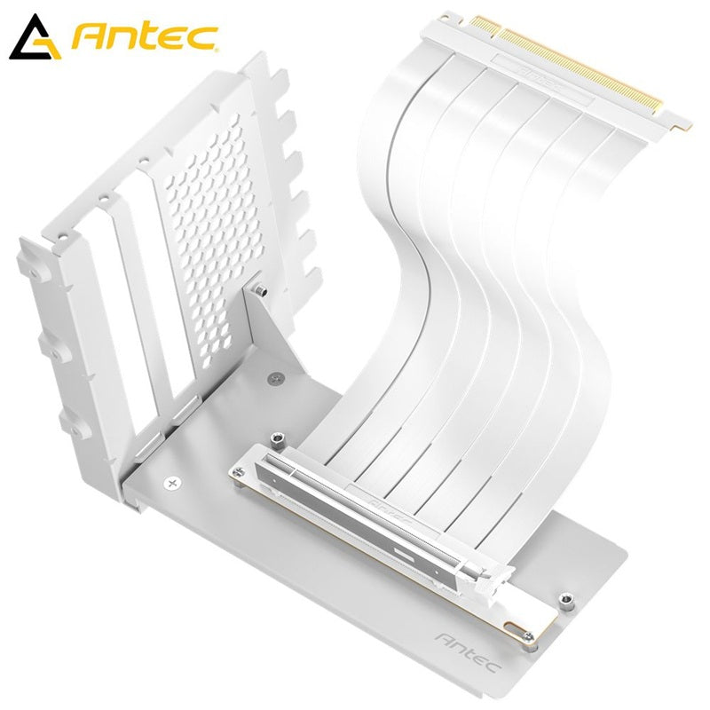 Antec AT-RCVB-BK200-PCIE5 RTX50 PCI-E 5.0 Riser Cable Vertical Bracket Kit - White, 200mm, 64GB/s, 32GT/s, supports RTX 5090/RX 9070 XT, 1Y warranty