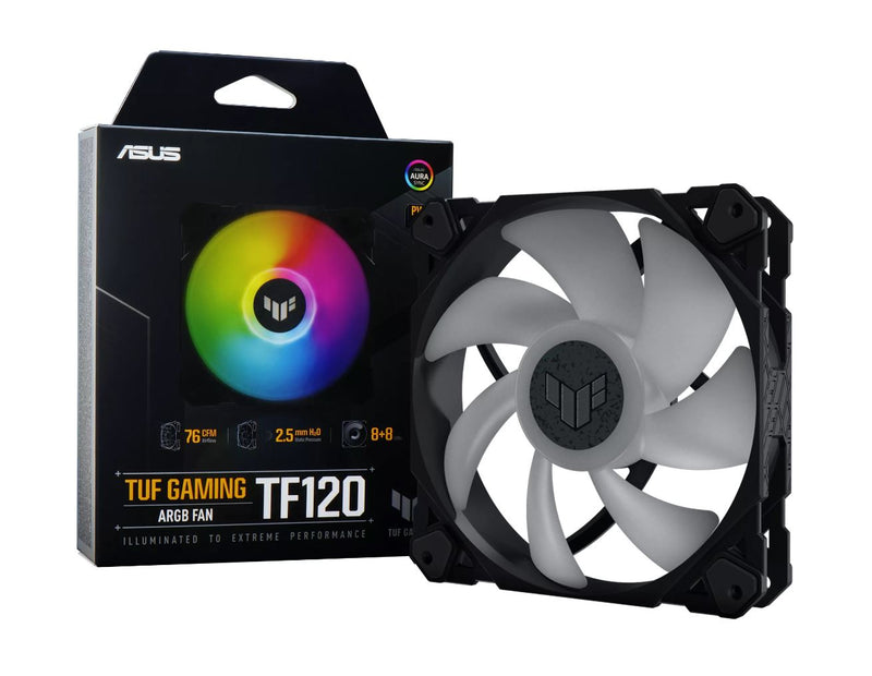 ASUS TUF Gaming TF120 ARGB Fan. Low Noise. PWN Control Anti-vibration. Double-layer LED arra .Aura Sync. 250,000 hours